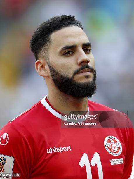 Dylan Bronn of Tunisia during the 2018 FIFA World Cup Russia group G match between Belgium and Tunisia at the Otkrytiye Arena on June 23, 2018 in...