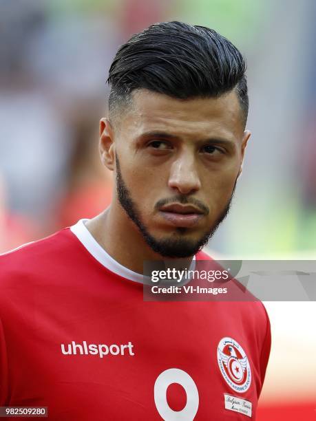 Anice Badri of Tunisia during the 2018 FIFA World Cup Russia group G match between Belgium and Tunisia at the Otkrytiye Arena on June 23, 2018 in...