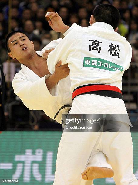 Takahiro Nakai and Masahiro Takamatsu compete at the Men's 81kg Final during the day two of the All Japan Selected Judo Championship at Fukuoka...