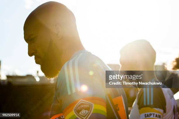 Tim Howard of Colorado Rapids walks onto the pitch against Minnesota United at Dick's Sporting Goods Park on June 23, 2018 in Commerce City, Colorado.