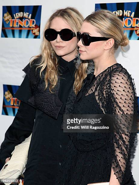 Actresses Mary-Kate Olsen and Ashley Olsen attend the opening of "Lend Me A Tenor" at the Music Box Theatre on April 4, 2010 in New York City.
