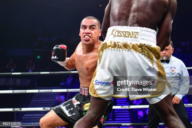 Souleymane Cissokho of France beats Carlos Molina of Mexico during La Conquete Acte 5 boxing event on June 23, 2018 in Paris, France.