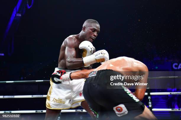 Souleymane Cissokho of France beats Carlos Molina of Mexico during La Conquete Acte 5 boxing event on June 23, 2018 in Paris, France.