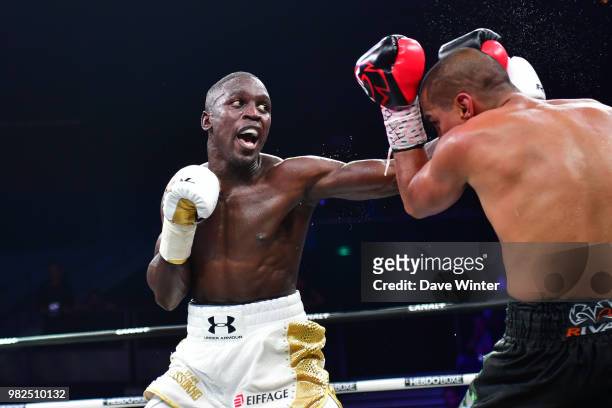 Souleymane Cissokho of France beats Carlos Molina of Mexico during La Conquete Acte 5 boxing event on June 23, 2018 in Paris, France.
