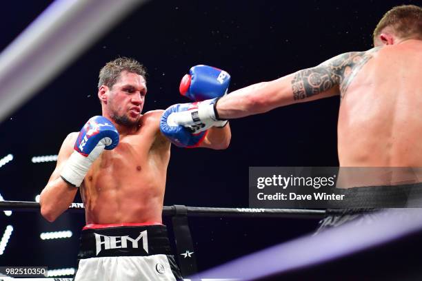 Ahmed El Mousaoui of Morocco beats Alexey Evchenko of Russia during La Conquete Acte 5 boxing event on June 23, 2018 in Paris, France.