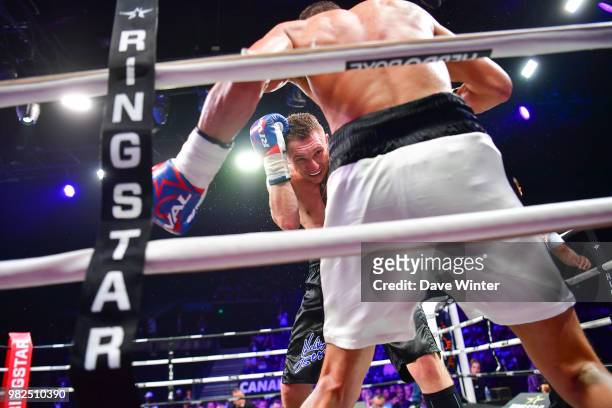 Ahmed El Mousaoui of Morocco beats Alexey Evchenko of Russia during La Conquete Acte 5 boxing event on June 23, 2018 in Paris, France.