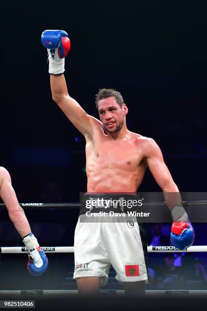 Ahmed El Mousaoui of Morocco beats Alexey Evchenko of Russia during La Conquete Acte 5 boxing event on June 23, 2018 in Paris, France.