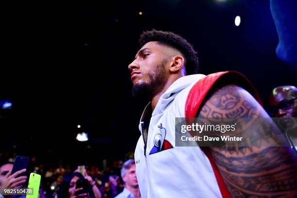 Tony Yoka of France arrives for his combat during La Conquete Acte 5 boxing event on June 23, 2018 in Paris, France.