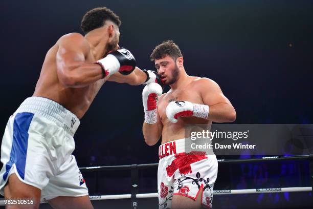 Tony Yoka of France beats Dave Allen of Great Britain during La Conquete Acte 5 boxing event on June 23, 2018 in Paris, France.