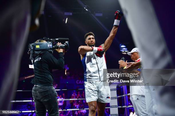 Tony Yoka of France arrives for his combat during La Conquete Acte 5 boxing event on June 23, 2018 in Paris, France.
