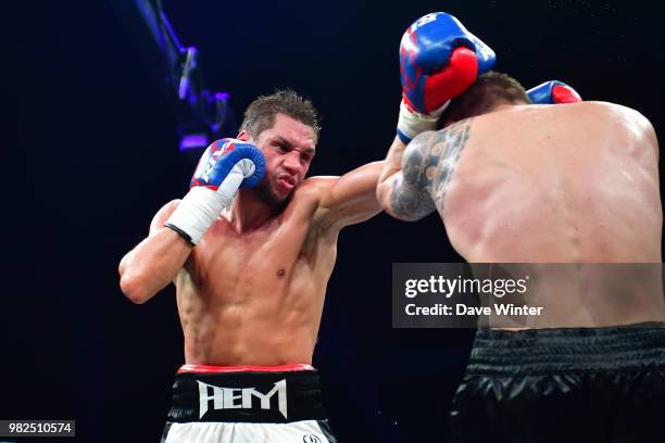 Ahmed El Mousaoui of Morocco beats Alexey Evchenko of Russia during La Conquete Acte 5 boxing event on June 23, 2018 in Paris, France.