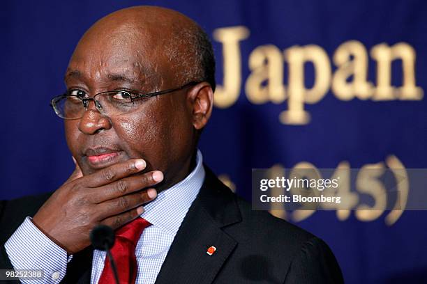 Donald Kaberuka, president of the African Development Bank, attends during a news conference at the Foreign Correspondents' Club of Japan in Tokyo,...