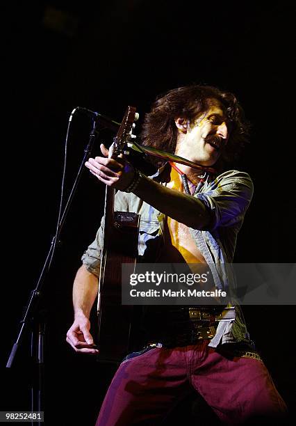 Eugene Hutz of Gogol Bordello performs on stage during Day 5 of Bluesfest 2010 at Tyagarah Tea Tree Farm on April 5, 2010 in Byron Bay, Australia.