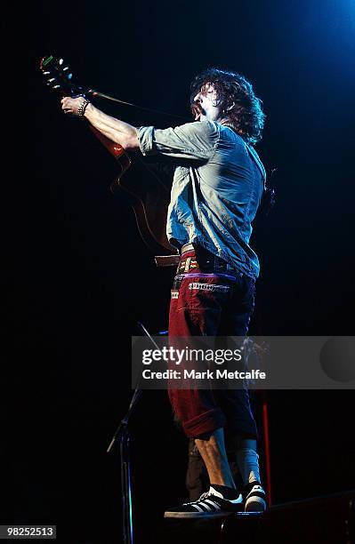 Eugene Hutz of Gogol Bordello performs on stage during Day 5 of Bluesfest 2010 at Tyagarah Tea Tree Farm on April 5, 2010 in Byron Bay, Australia.