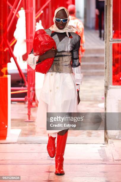 Model walks the runway during the Maison Margiela Menswear Spring/Summer 2019 show as part of Paris Fashion Week on June 22, 2018 in Paris, France.