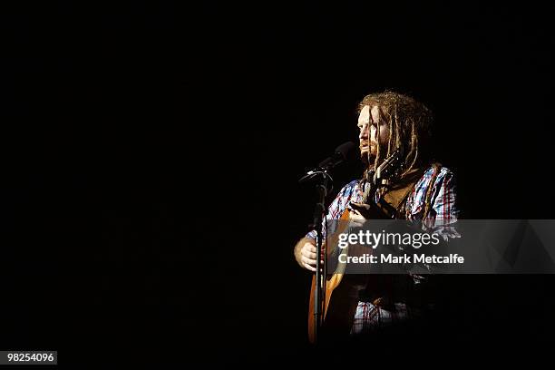 Newton Faulkner performs on stage during Day 5 of Bluesfest 2010 at Tyagarah Tea Tree Farm on April 5, 2010 in Byron Bay, Australia.