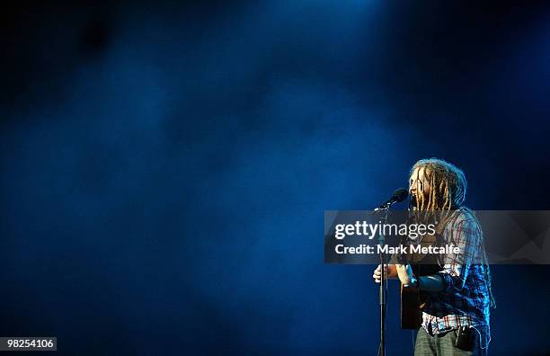 Newton Faulkner performs on stage during Day 5 of Bluesfest 2010 at Tyagarah Tea Tree Farm on April 5, 2010 in Byron Bay, Australia.