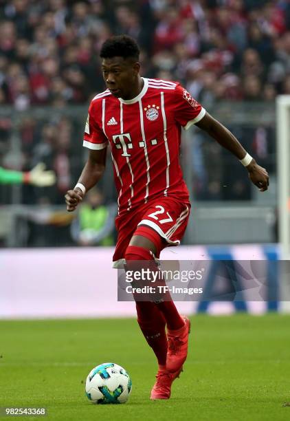 David Alaba of Muenchen controls the ball during the Bundesliga match between FC Bayern Muenchen and TSG 1899 Hoffenheim at Allianz Arena on January...