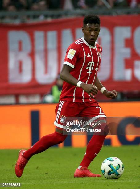 David Alaba of Muenchen controls the ball during the Bundesliga match between FC Bayern Muenchen and TSG 1899 Hoffenheim at Allianz Arena on January...