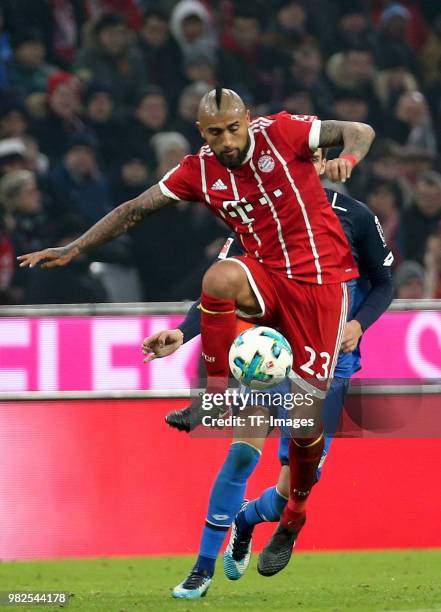 Arturo Vidal of Muenchen controls the ball during the Bundesliga match between FC Bayern Muenchen and TSG 1899 Hoffenheim at Allianz Arena on January...