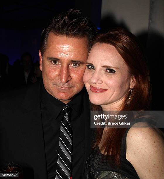 Anthony LaPaglia and Jennifer Laura Thompson pose at the opening night afterparty for "Lend Me A Tenor" on Broadway at Espace on April 4, 2010 in New...