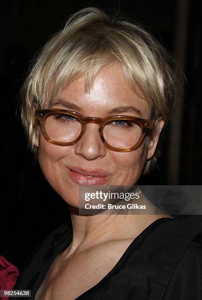 *Exclusive Coverage* Renee Zellweger poses at the opening night afterparty for "Lend Me A Tenor" on Broadway at Espace on April 4, 2010 in New York...