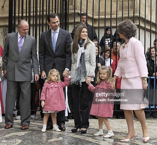 King Juan Carlos of Spain, Prince Felipe of Spain, Princess Sofia of Spain, Princess Letizia of Spain, Princess Leonor of Spain and Queen Sofia of...
