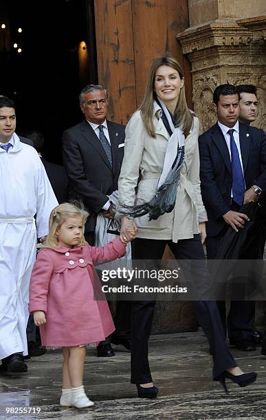 Princess Sofia of Spain and Princess Leonor of Spain attend Easter Mass, at Palma de Mallorca Cathedral on April 4, 2010 in Palma de Mallorca, Spain.