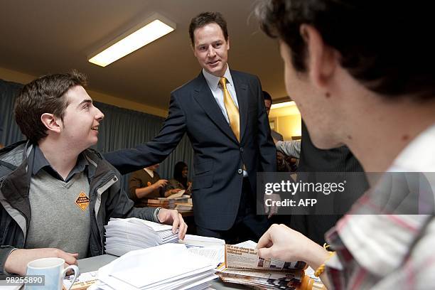 Liberal Democrat leader Nick Clegg meets party activists on a campaign day in Hampstead and Kilburn where the Liberal Democrat Election Battle Bus...