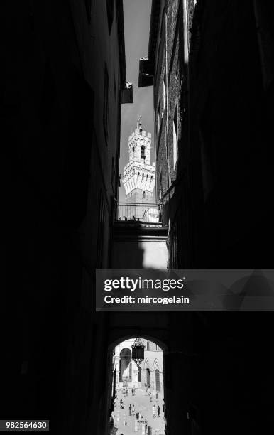 torre del mangia, piazza del campo, siena - torre del mangia stock pictures, royalty-free photos & images