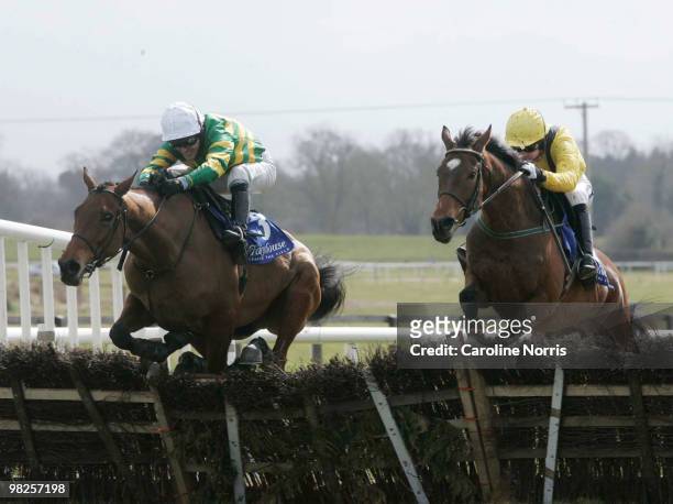 Second placed Tony McCoy on Head Of The Posse clears the last hurdle ahead of winner Ruby Walsh on Cousin Vinny during the Keelings Irish Strawberry...