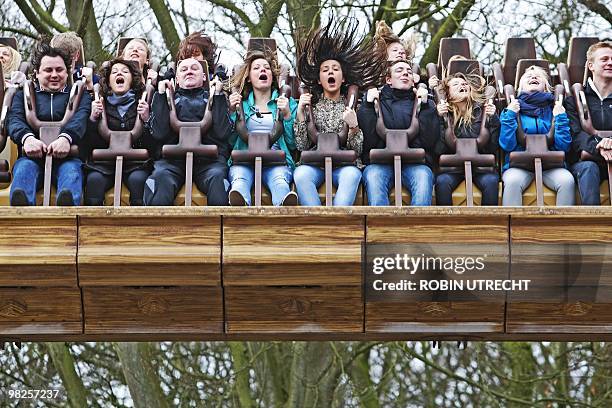 Visitors enjoy a ride of the Duinrell amusement park, in Wassenaar on April 5, 2010. Many attraction parks open their doors during the Easter weekend...