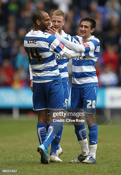 Jimmy Kebe of Reading celebrates his goal during the Coca Cola Championship game between Reading and Coventry City at The Madejski Stadium on April...