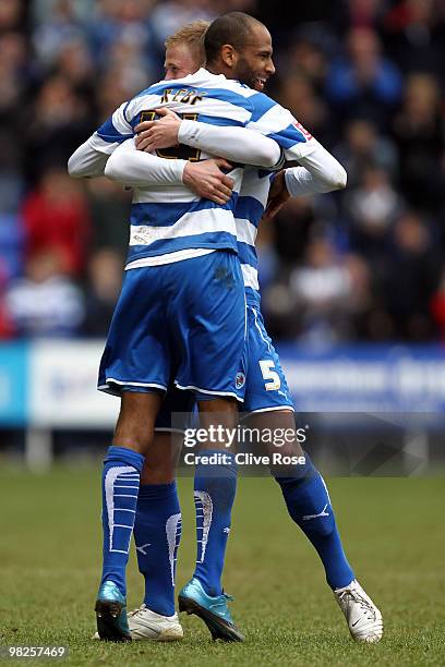 Jimmy Kebe of Reading celebrates his goal during the Coca Cola Championship game between Reading and Coventry City at The Madejski Stadium on April...