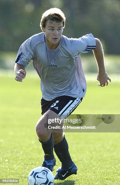 Columbus Crew player Chad Marshall practices at the IMG Soccer Acedemy on February 26, 2004.