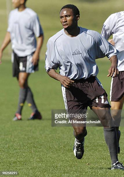 Columbus Crew player Jeff Cunningham practices at the IMG Soccer Acedemy on February 26, 2004.
