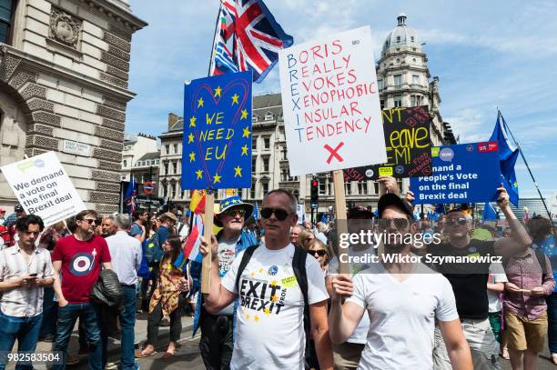 One hundred thousand of anti-Brexit supporters take part in People's Vote rally in Parliament Square in central London on a second anniversary of the...