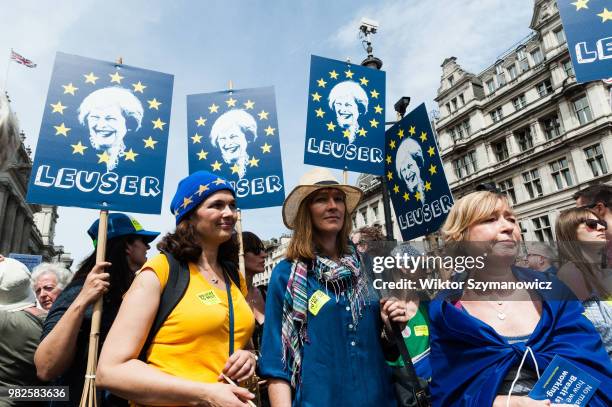 One hundred thousand of anti-Brexit supporters take part in People's Vote rally in Parliament Square in central London on a second anniversary of the...