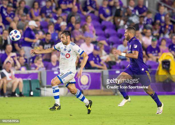 Montreal Impact forward Matteo Mancosu toys to score During the MLS soccer match between the Orlando City SC and Montreal Impact on June 23rd, 2018...