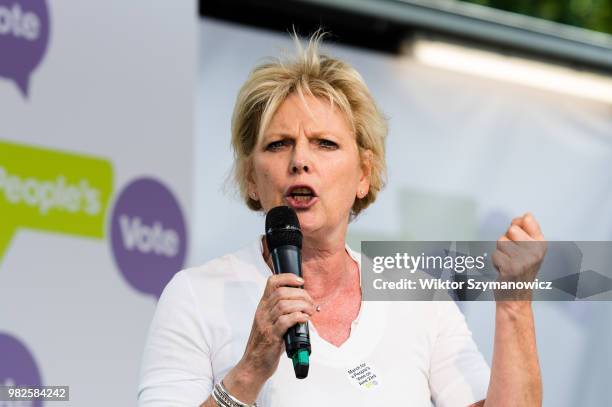 Conservative Party MP Anna Soubry speaks at People's Vote rally in Parliament Square in central London on a second anniversary of the Brexit...