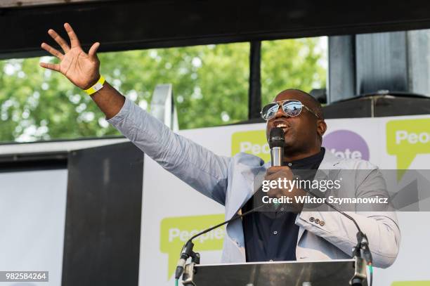 Labour Party MP David Lammy speaks at People's Vote rally in Parliament Square in central London on a second anniversary of the Brexit referendum...
