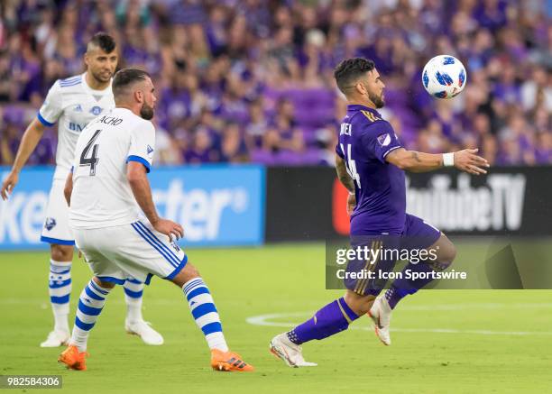 Orlando City forward Dom Dwyer During the MLS soccer match between the Orlando City SC and Montreal Impact on June 23rd, 2018 at Orlando City Stadium...