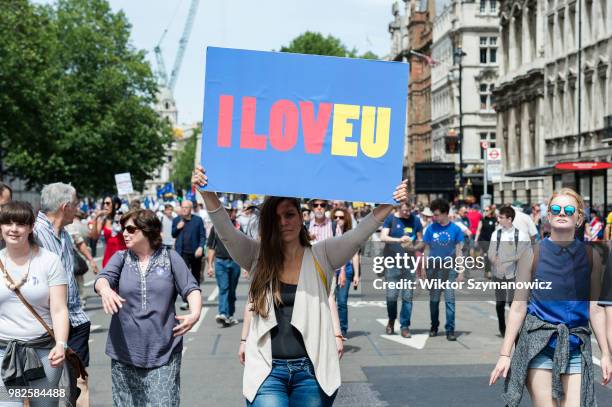 One hundred thousand of anti-Brexit supporters take part in People's Vote march in central London followed by a rally in Parliament Square on a...