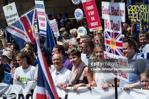 Actor Sir Tony Robinson and Green Party leader Caroline Lucas joined one hundred thousand of anti-Brexit supporters taking part in People's Vote...