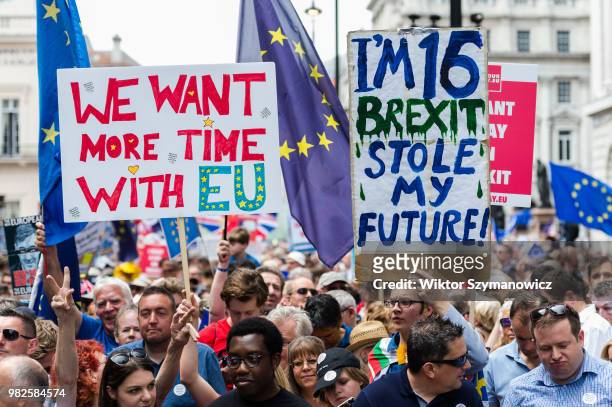 One hundred thousand of anti-Brexit supporters take part in People's Vote march in central London followed by a rally in Parliament Square on a...