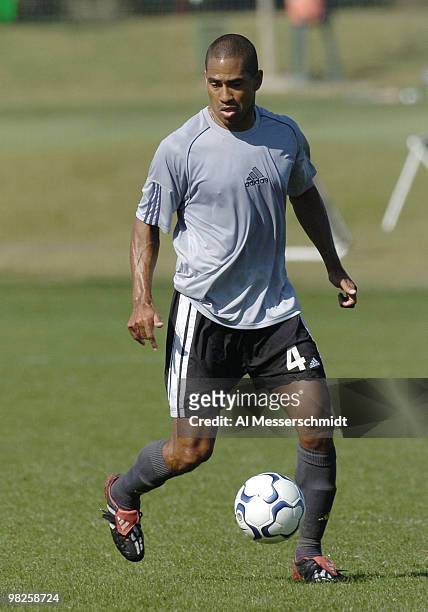 Robin Fraser of the Columbus Crew scrimmages February 26, 2004 at IMG Soccer Academy in Bradenton, Florida.