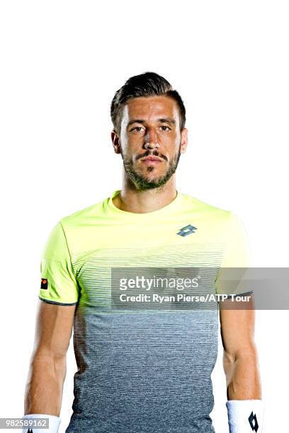 Damir Dzumhur of Bosnia and Herzegovina poses for portraits during the Australian Open at Melbourne Park on January 12, 2018 in Melbourne, Australia.