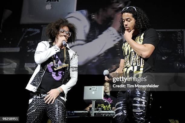 Redfoo and SkyBlu of LMFAO perform in support of the bands' Party Rock release at HP Pavilion on April 2nd, 2010 in San Jose, California.