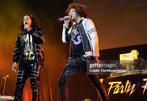 SkyBlu and Redfoo of LMFAO perform in support of the bands' Party Rock release at HP Pavilion on April 2nd, 2010 in San Jose, California.