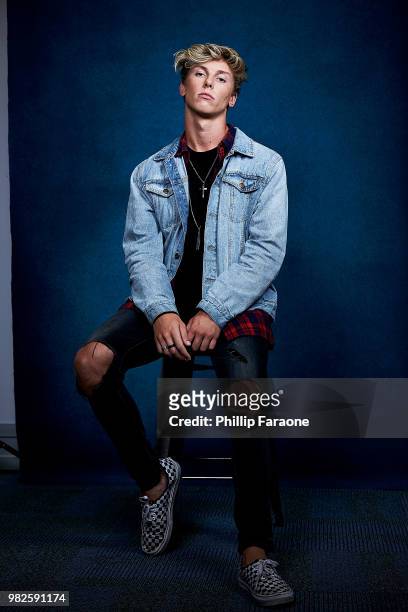 Cameron Huff poses for a portrait at the Getty Images Portrait Studio at the 9th Annual VidCon US at Anaheim Convention Center on June 22, 2018 in...